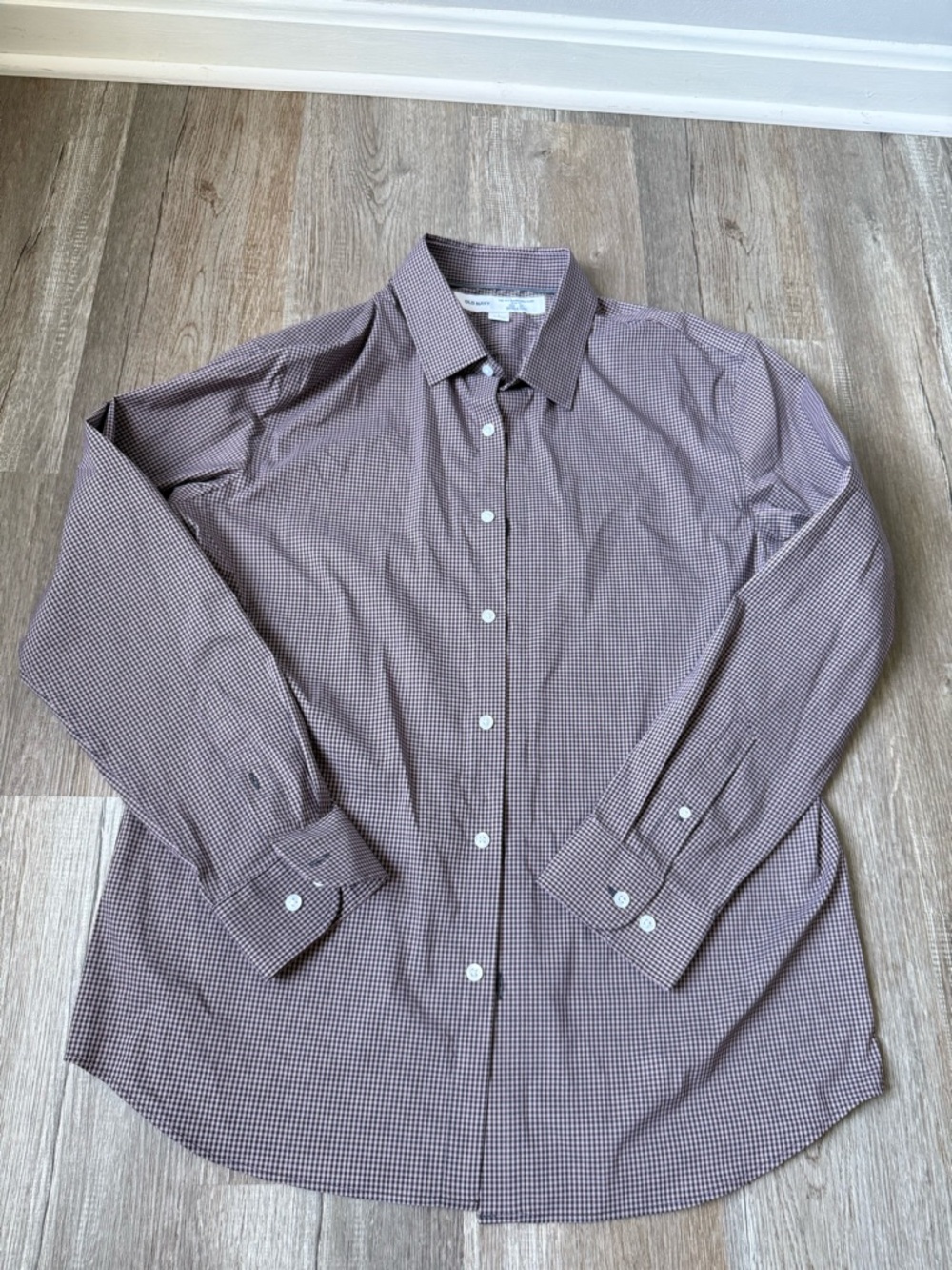 NWT Old Navy Flex Dress Shirt Button Down Plaid Purple Black Checkered Size L